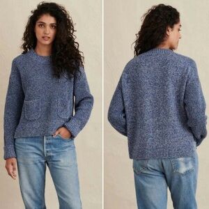 ALEX MILL Hank Rib Sweater NEW Size L Blue White Marl Linen Cotton Crew Neck